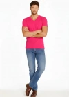 Erkek Thirt V Yaka lim Fit Dar Kesim ikralı Tişört Günlük Basic Body  Pembe