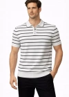 Erkek Triko Polo Yaka Fermuarlı Çizgili Tişört Thirt Yazlık Şık  Beyaz