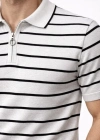 Erkek Triko Polo Yaka Fermuarlı Çizgili Tişört Thirt Yazlık Şık  Beyaz