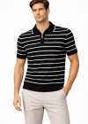 Erkek Triko Polo Yaka Fermuarlı Çizgili Tişört Thirt Yazlık Şık  iyah