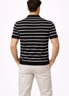 Erkek Triko Polo Yaka Fermuarlı Çizgili Tişört Thirt Yazlık Şık  iyah