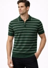 Erkek Triko Polo Yaka Fermuarlı Çizgili Tişört Thirt Yazlık Şık  Yeşil