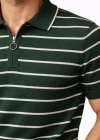 Erkek Triko Polo Yaka Fermuarlı Çizgili Tişört Thirt Yazlık Şık  Yeşil