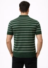 Erkek Triko Polo Yaka Fermuarlı Çizgili Tişört Thirt Yazlık Şık  Yeşil