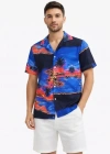 Erkek Tropikal Ada anzara Desenli Kısa Kol Gömlek Hawaii Tarz Yazlık Rahat Kalıp  Desenli