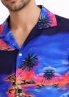 Erkek Tropikal Ada anzara Desenli Kısa Kol Gömlek Hawaii Tarz Yazlık Rahat Kalıp  Desenli