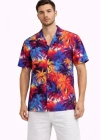 Erkek Tropikal Desenli Kısa Kol Gömlek Rahat Kalıp Yazlık Hawaii Tarz  Desenli