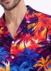 Erkek Tropikal Desenli Kısa Kol Gömlek Rahat Kalıp Yazlık Hawaii Tarz  Desenli