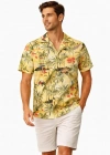 Erkek Tropikal Palmiye Desenli Kısa Kol Gömlek Hawaii Tarz Yazlık Rahat Kalıp  Desenli