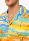Erkek Tropikal Palmiye Desenli Kısa Kol Gömlek Yazlık Beach Tarz Rahat Kalıp  Desenli