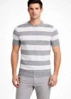 Erkek Tshirt Çizgili Triko Dokuma Bisiklet Yaka Tişört  Gri