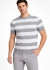 Erkek Tshirt Çizgili Triko Dokuma Bisiklet Yaka Tişört  Gri