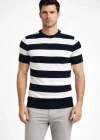 Erkek Tshirt Çizgili Triko Dokuma Bisiklet Yaka Tişört   iyah