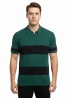 Erkek Tshirt Çizgili Triko Dokuma Kumaş Polo Yaka Yarım Fermuarlı Regular Kalıp Tişört  Çağla Yeşili