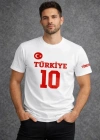 Erkek TÜRKİYE Ay Yıldız Baskılı 10 Numara Forma Tişört Taraftar Thirt  Beyaz