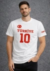 Erkek TÜRKİYE Ay Yıldız Baskılı 10 Numara Forma Tişört Taraftar Thirt  Beyaz