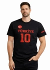 Erkek TÜRKİYE Ay Yıldız Baskılı 10 Numara Forma Tişört Taraftar Thirt  iyah