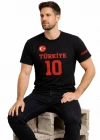 Erkek TÜRKİYE Ay Yıldız Baskılı 10 Numara Forma Tişört Taraftar Thirt  iyah