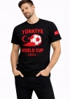 Erkek Türkiye World Cup 2026 Baskılı Tişört Futbol Temalı Forma Thirt  iyah