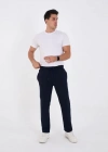 Erkek Üç İplik Basic Eşofman Boru Paça İpli Pantolon  Lacivert