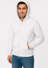 Erkek Üç İplik Kapüşonlu Tam Fermuarlı Kanguru Çepli weathirt Hoodie  Beyaz