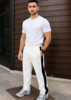 Erkek Üç İplik Kışlık Pamuklu Yandan Garneli Kalın Şeritli Cepli Eşofman Altı  Beyaz