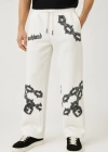 Erkek Üç İplik Pamuklu Baskılı Cepli Jogger Buggy Pantalon Oversize Kalıp  Beyaz
