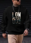 Erkek Uzun Kollu Bisiklet Yaka London Logo Baskılı Iki Iplik Sweat