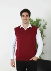 Erkek V Yaka Kolsuz Süveter Triko Kazak Yumuşak Dokulu Pamuklu Ince Dokuma Rahat Regular Kalıp  Bordo