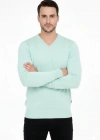 Erkek V Yaka Triko Kazak Yumuşak Dokulu Pamuklu Ince Dokuma, Uzun Kollu Rahat Regular Kalıp  int Yeşili