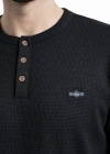 Erkek Waffle Dokulu ikralı Henley Yaka Düğmeli Regular Fit Kısa Kollu Thirt  iyah