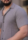 Erkek Waffle Dokuma Açık Yakalı Düğmeli Regular Kalıp 2’li Gömlek eti  acivert  Gri