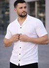 Erkek Waffle Dokuma Açık Yakalı Düğmeli Regular Kalıp 2’li Gömlek eti  Beyaz  Gri