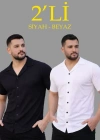 Erkek Waffle Dokuma Açık Yakalı Düğmeli Regular Kalıp 2’li Gömlek eti  iyah  Beyaz
