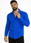 Erkek Waffle Kumaş Uzun Kollu Düğmeli Açık Yaka Regular Fit Gömlek  aks avisi