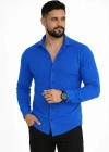 Erkek Waffle Kumaş Uzun Kollu Düğmeli Açık Yaka Regular Fit Gömlek  aks avisi