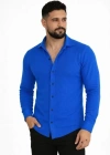 Erkek Waffle Kumaş Uzun Kollu Düğmeli Açık Yaka Regular Fit Gömlek  aks avisi
