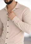 Erkek Waffle Kumaş Uzun Kollu Düğmeli Açık Yaka Regular Fit Gömlek  Bej