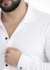 Erkek Waffle Kumaş Uzun Kollu Düğmeli Açık Yaka Regular Fit Gömlek  Beyaz