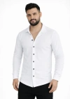 Erkek Waffle Kumaş Uzun Kollu Düğmeli Açık Yaka Regular Fit Gömlek  Beyaz