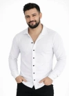 Erkek Waffle Kumaş Uzun Kollu Düğmeli Açık Yaka Regular Fit Gömlek  Beyaz