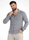 Erkek Waffle Kumaş Uzun Kollu Düğmeli Açık Yaka Regular Fit Gömlek  Füme