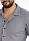 Erkek Waffle Kumaş Uzun Kollu Düğmeli Açık Yaka Regular Fit Gömlek  Füme