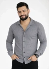 Erkek Waffle Kumaş Uzun Kollu Düğmeli Açık Yaka Regular Fit Gömlek  Füme