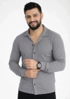 Erkek Waffle Kumaş Uzun Kollu Düğmeli Açık Yaka Regular Fit Gömlek  Füme