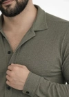 Erkek Waffle Kumaş Uzun Kollu Düğmeli Açık Yaka Regular Fit Gömlek  Haki