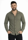 Erkek Waffle Kumaş Uzun Kollu Düğmeli Açık Yaka Regular Fit Gömlek  Haki