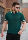 Erkek Yaka Ve Kolları çizgi Detaylı Fermuarlı Kısa Kollu Tshirt