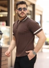 Erkek Yaka Ve Kolları çizgi Detaylı Fermuarlı Kısa Kollu Tshirt