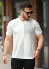 Erkek Yakalı çizgi Desenli Kısa Kollu Tişört